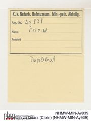 Etiketten zu Quarz (Citrin) (NHMW-MIN-Ay939)